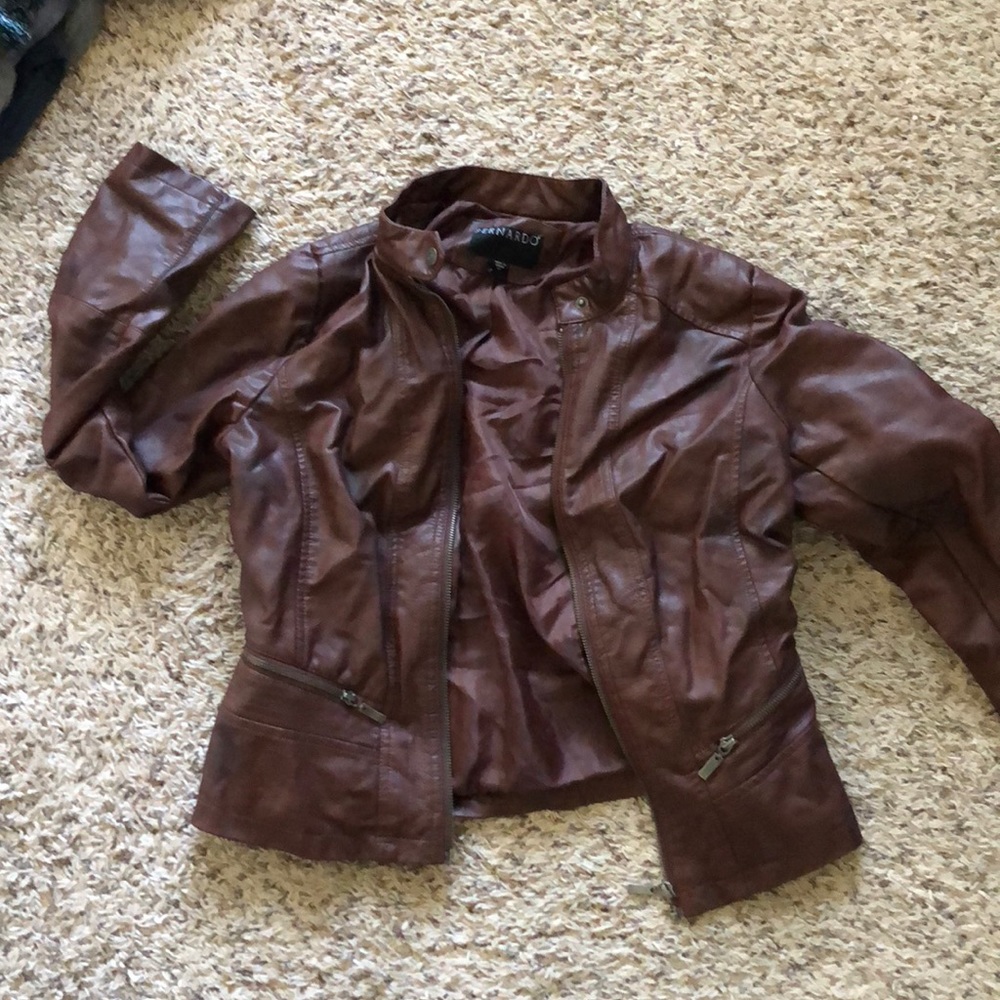 Brown leather motorcycle jacket